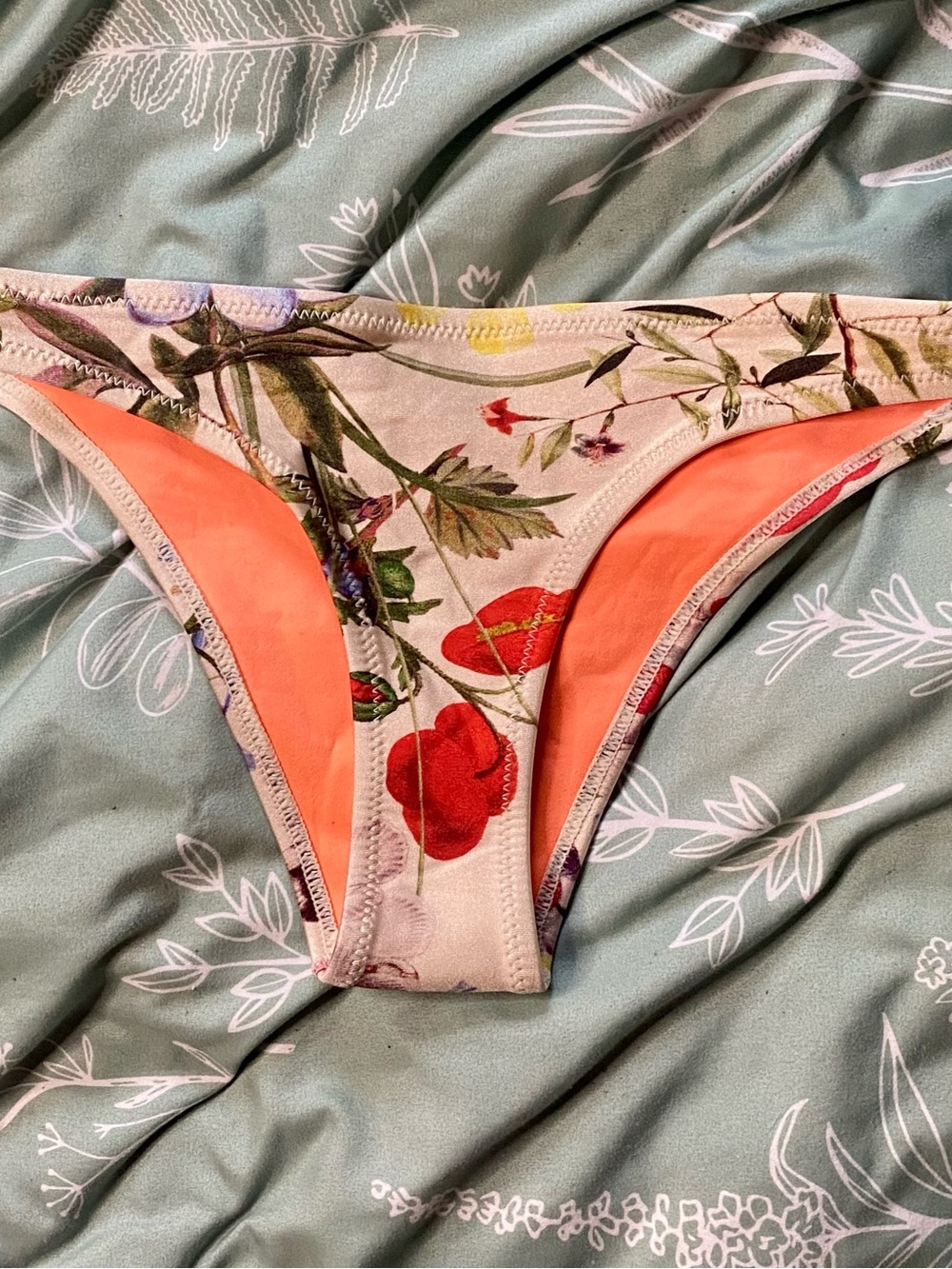 triangl swimwear Floral Women's neoprene Bikini Bottoms with Coral Panels